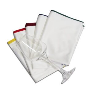 Special cloth for wiping red wine glasses. Wipe glass artifact without leaving traces. Cup cloth. Wipe cloth. Cleaning cloth.