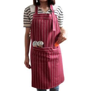 Japanese adult apron black and white striped apron cotton linen fabric adjustable shoulder strap home restaurant hotel kitchen