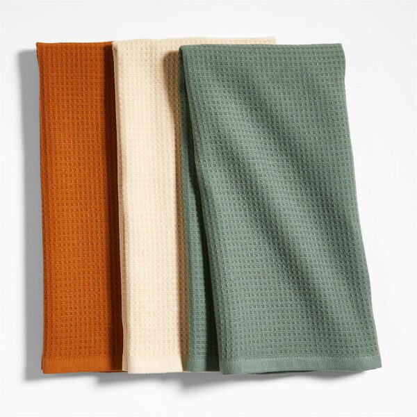 Nkukuo Towuro Ginger Beige, Saffron Yellow, and Pepper Black Organic Dish Towels, Set of 3 by Eric Adjepong
